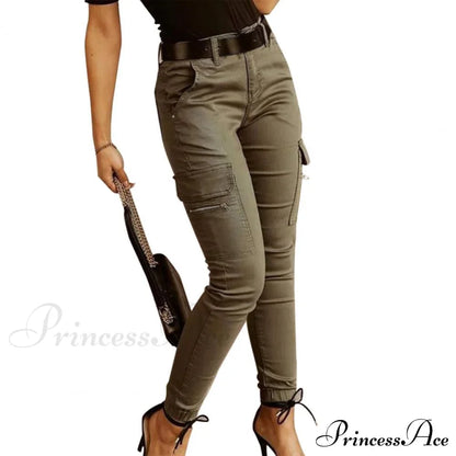 Fashion Solid Color Casual Pocket Button Zipper Slim Trousers