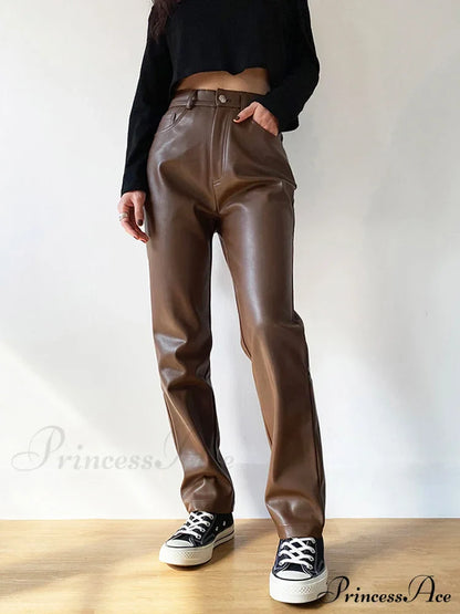 Faux Leather Wide Leg Pants