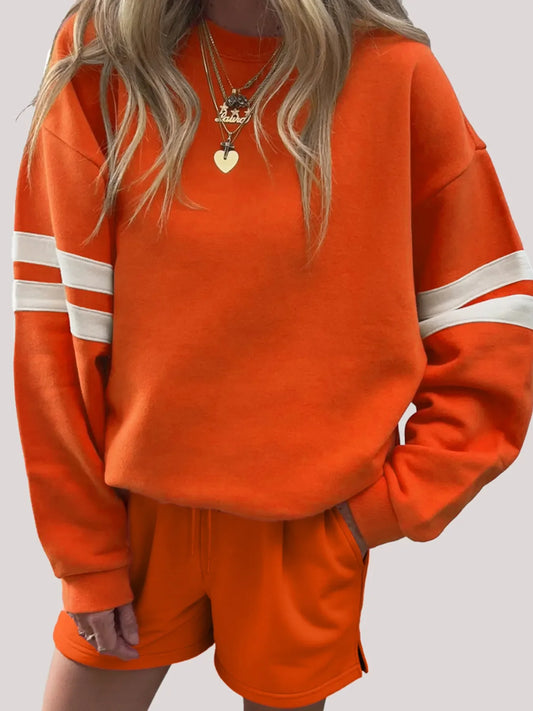 Hazel Blues® |  Stripe Round Neck Sweatshirt and Shorts Set