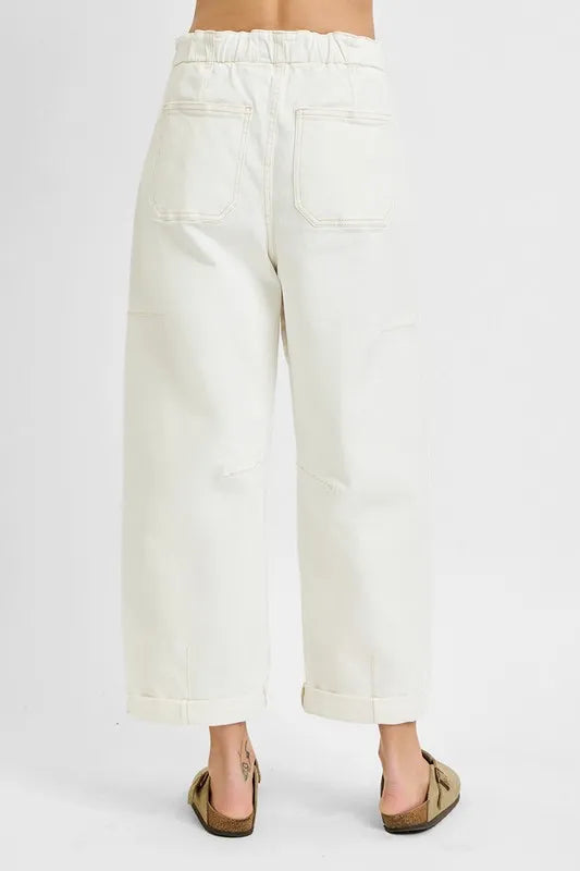 Hazel Blues® | RISEN High Rise Crop Wide Barrel Cargo Pocket Jeans