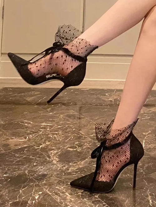 "Fira" Palko Dot Mesh Bow High Heel Pumps Inspired By Jimmy Choo