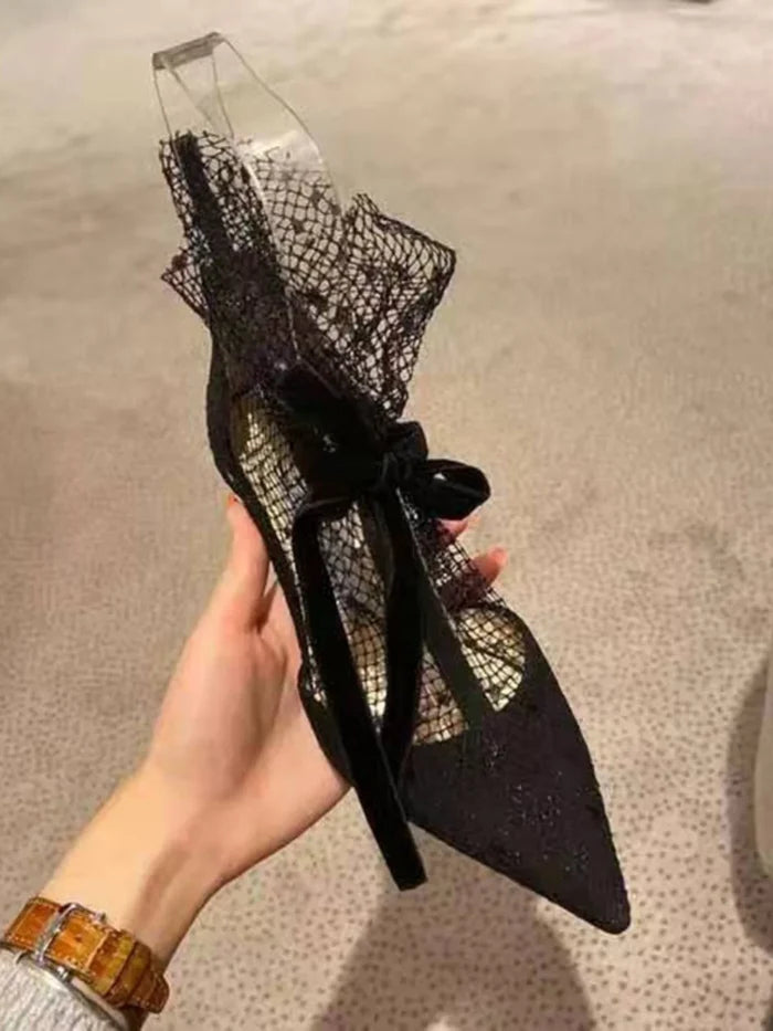 "Fira" Palko Dot Mesh Bow High Heel Pumps Inspired By Jimmy Choo