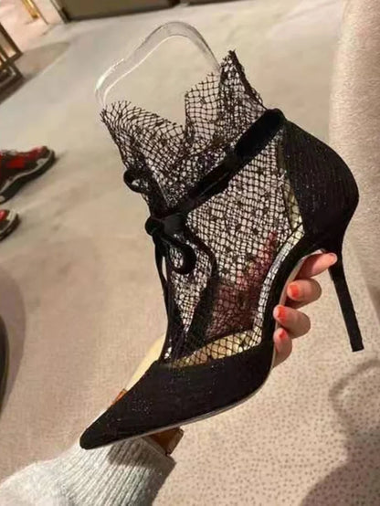 "Fira" Palko Dot Mesh Bow High Heel Pumps Inspired By Jimmy Choo