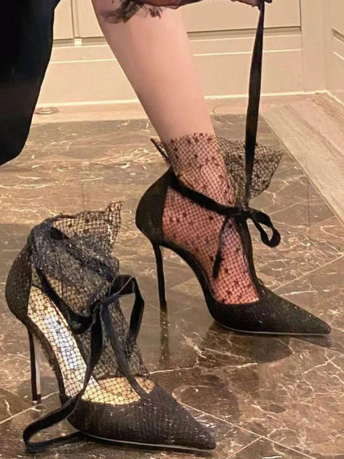 "Fira" Palko Dot Mesh Bow High Heel Pumps Inspired By Jimmy Choo