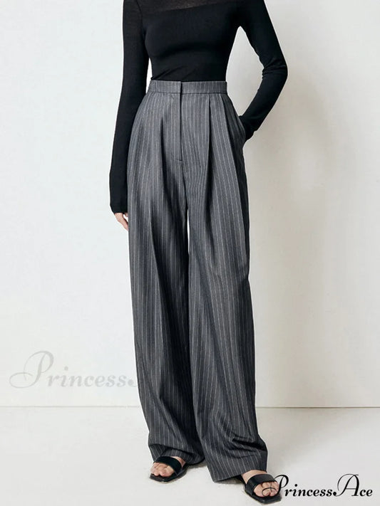 First Choice Pinstripe Trendy Wide Leg Dress Pants