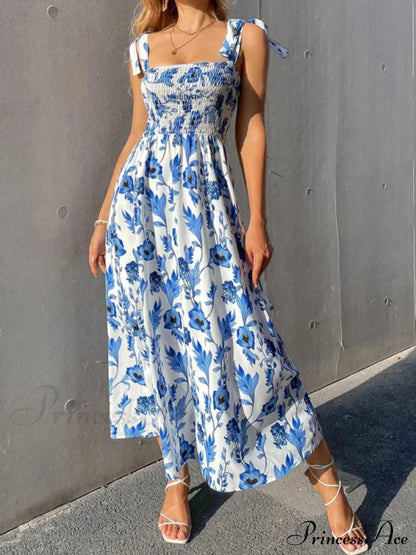 for Flowered Design Tiered Gown Smocked Women