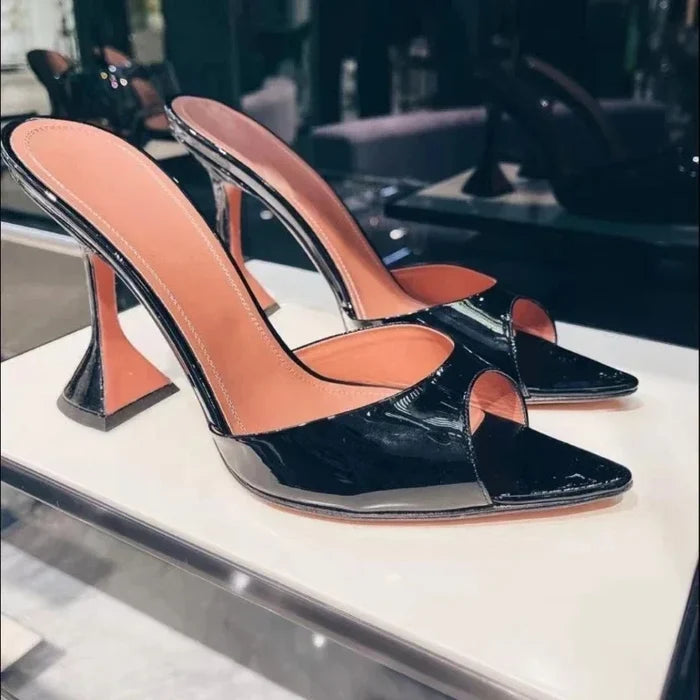 Glossy Slip On High Heel Mules