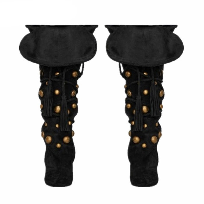 Gold Circle Knee High High Heel Boots