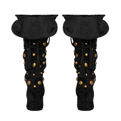 Gold Circle Knee High High Heel Boots