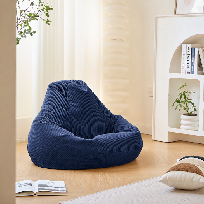 GRANA - Pouf en velours côtelé bleu