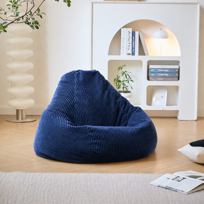 GRANA - Pouf en velours côtelé bleu