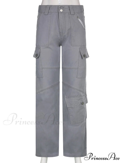 Gray Casual Stitched Pocket Cargo Pants