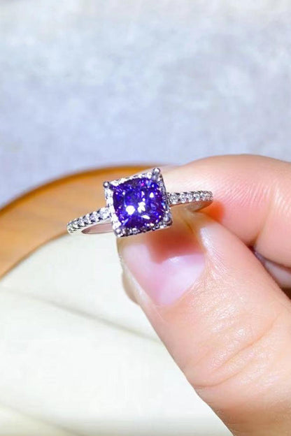 Hazel Blues® | 1 Carat Moissanite Platinum-Plated Square Ring
