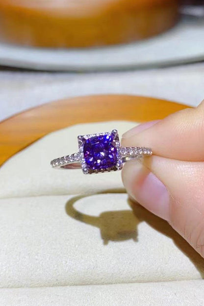 Hazel Blues® | 1 Carat Moissanite Platinum-Plated Square Ring