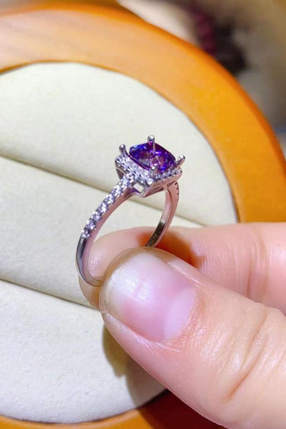 Hazel Blues® | 1 Carat Moissanite Platinum-Plated Square Ring