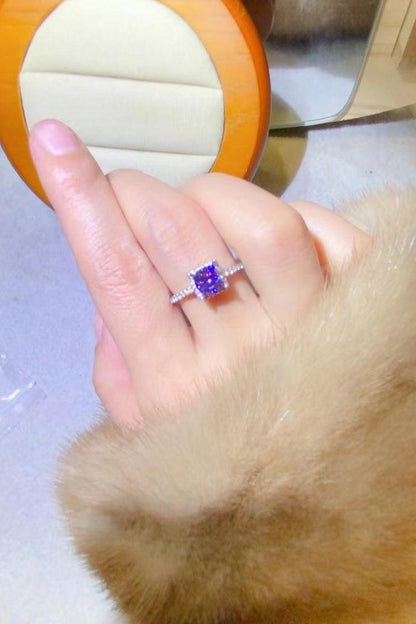 Hazel Blues® | 1 Carat Moissanite Platinum-Plated Square Ring