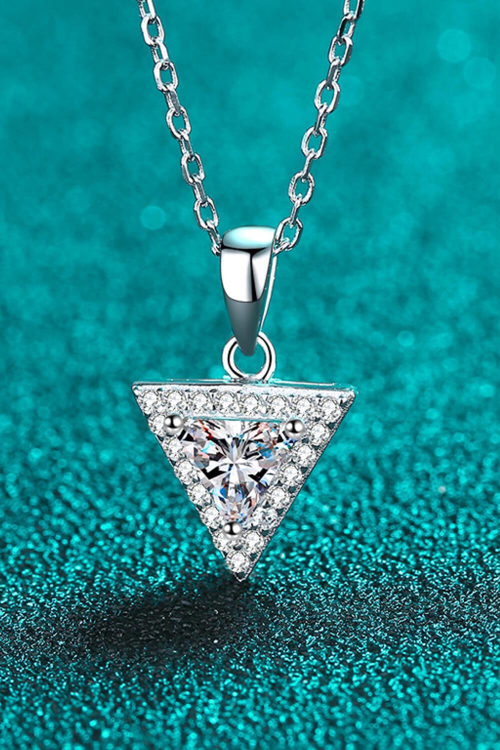 Hazel Blues® | 925 Sterling Silver Triangle Moissanite Pendant Necklace