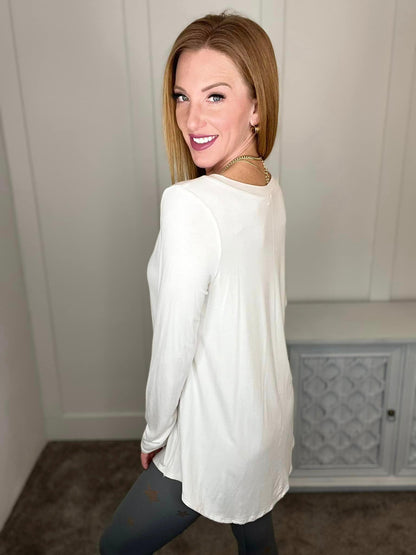 Hazel Blues® | Basics Are Best Long Sleeve V-Neck Top in Bone