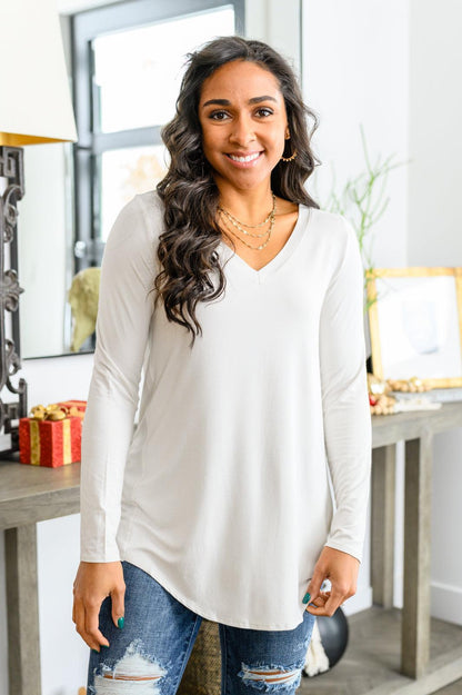 Hazel Blues® | Basics Are Best Long Sleeve V-Neck Top in Bone