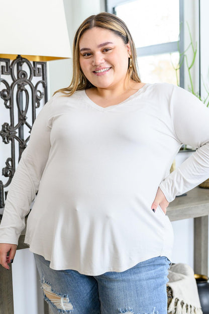 Hazel Blues® | Basics Are Best Long Sleeve V-Neck Top in Bone