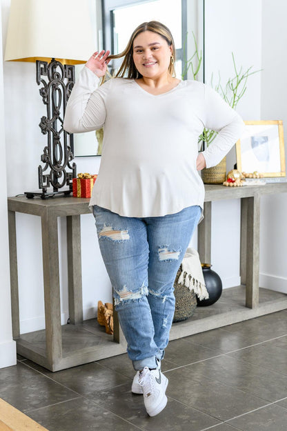 Hazel Blues® | Basics Are Best Long Sleeve V-Neck Top in Bone