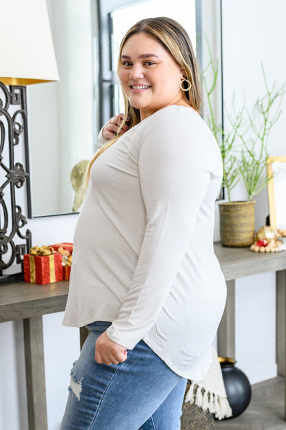 Hazel Blues® | Basics Are Best Long Sleeve V-Neck Top in Bone