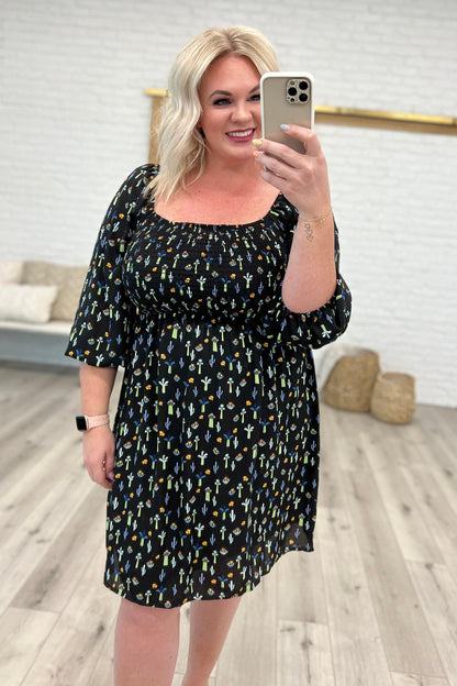 Hazel Blues® |  Black Floral Square Neck Dress