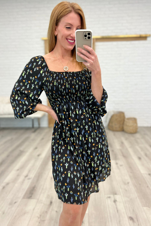 Hazel Blues® |  Black Floral Square Neck Dress