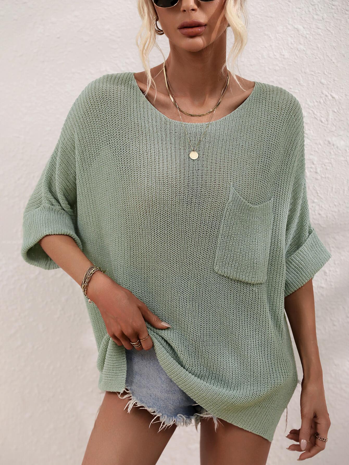 Hazel Blues® | Boat Neck Cuffed Sleeve Slit Tunic Knit Top