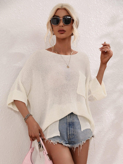 Hazel Blues® | Boat Neck Cuffed Sleeve Slit Tunic Knit Top