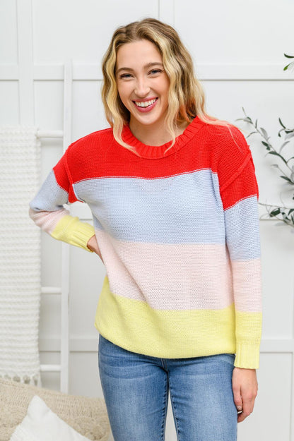 Hazel Blues® | Bright Striped Knit Sweater