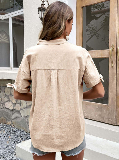 Hazel Blues® | Buttoned Notched Neck Cuffed Sleeve Blouse