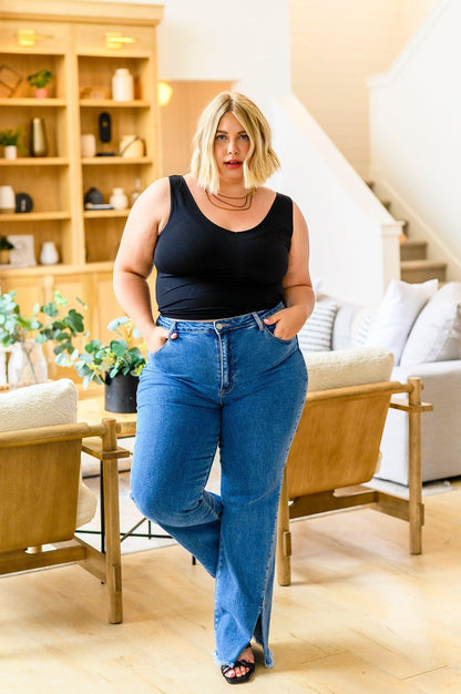 Hazel Blues® |  Caitlin High Rise Split Hem Straight Jeans