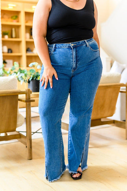 Hazel Blues® |  Caitlin High Rise Split Hem Straight Jeans