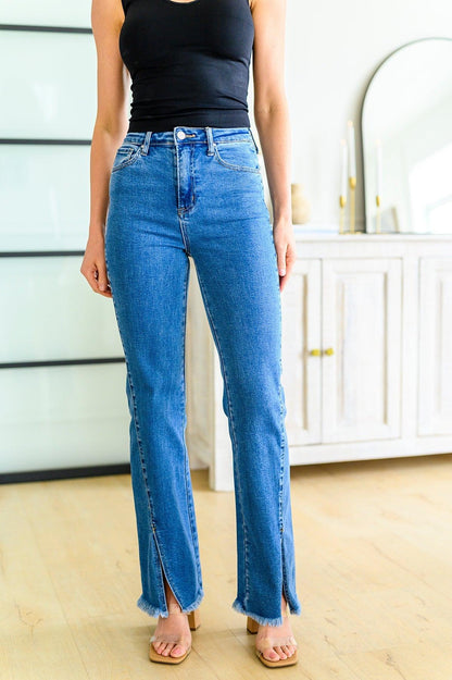 Hazel Blues® |  Caitlin High Rise Split Hem Straight Jeans