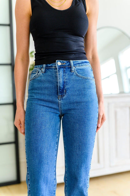Hazel Blues® |  Caitlin High Rise Split Hem Straight Jeans