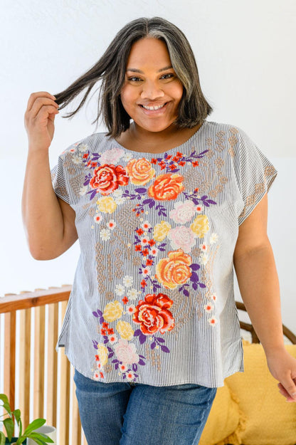 Hazel Blues® | Canopy Of Crushes Striped Floral Top