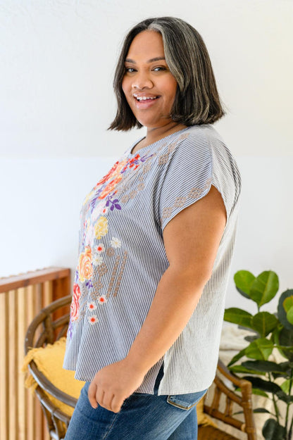 Hazel Blues® | Canopy Of Crushes Striped Floral Top