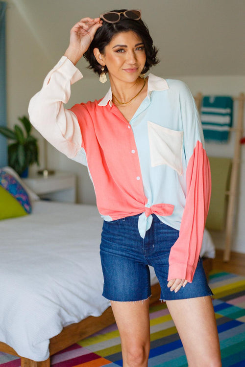 Hazel Blues® | Capture The Day Two Toned Button Up