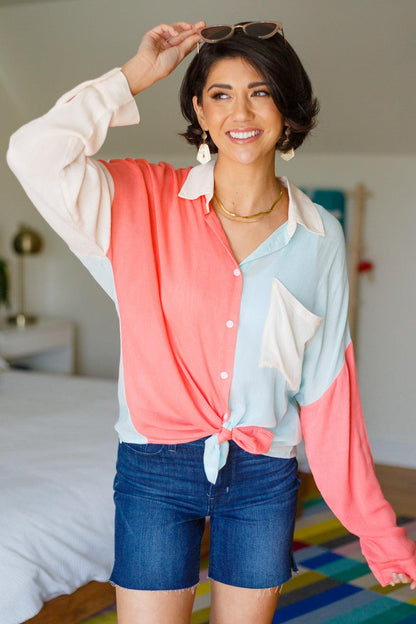 Hazel Blues® | Capture The Day Two Toned Button Up