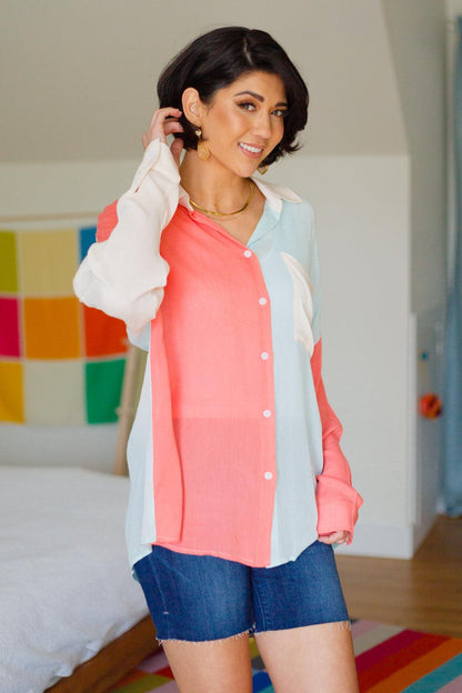 Hazel Blues® | Capture The Day Two Toned Button Up