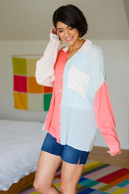 Hazel Blues® | Capture The Day Two Toned Button Up