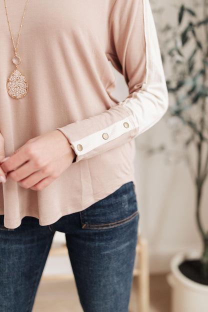 Hazel Blues® | Coffee Date V Neck Top In Taupe