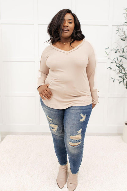 Hazel Blues® | Coffee Date V Neck Top In Taupe