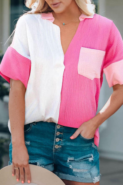 Hazel Blues® |  Color Block Textured Johnny Collar Blouse