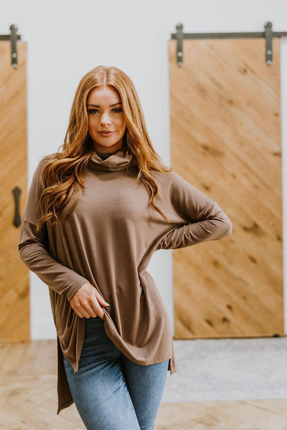 Hazel Blues® | Comfort First Cowl Neck Hi-Low Long Sleeve