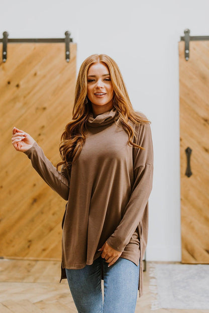 Hazel Blues® | Comfort First Cowl Neck Hi-Low Long Sleeve