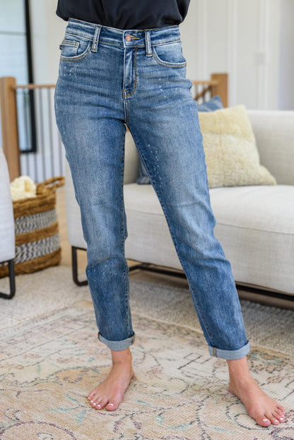 Hazel Blues® | Corey Hi Rise Bleach Splash Boyfriend Jeans