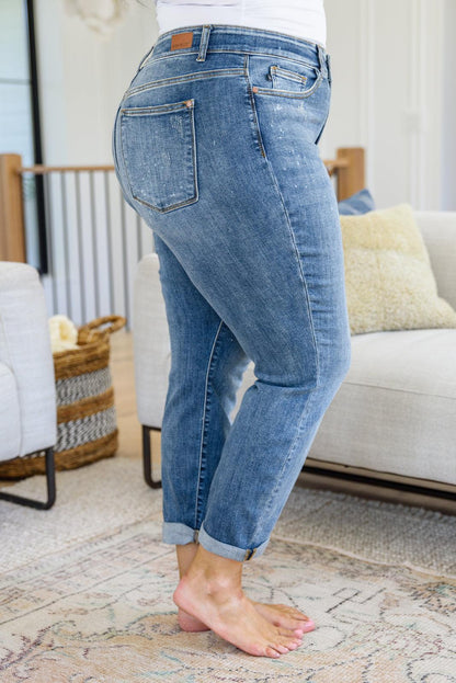 Hazel Blues® | Corey Hi Rise Bleach Splash Boyfriend Jeans