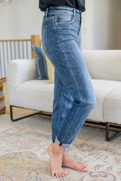 Hazel Blues® | Corey Hi Rise Bleach Splash Boyfriend Jeans